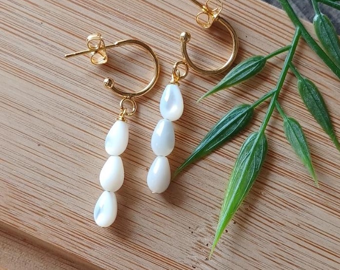Mother of Pearl Gold Hoop Earrings