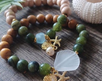 Diffuser Bracelet: Jade Stone Ghana Seaglass Aromatherapy Jewelry