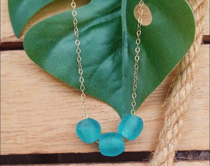 Ghana Sea Glass Necklace 14k Gold Filled