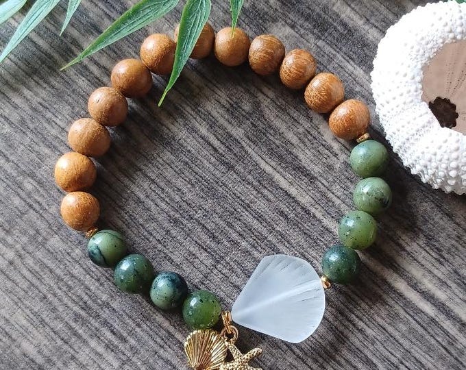 Diffuser Bracelet: Jade Stone  Seaglass Aromatherapy Jewelry
