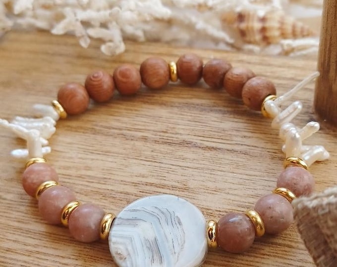 Rosewood Diffuser Bracelet: Agate Plum Blossom Jasper Pearl Aromatherapy Jewelry