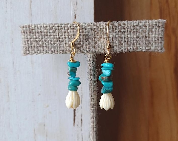 Pikake Flower Turquoise Earrings