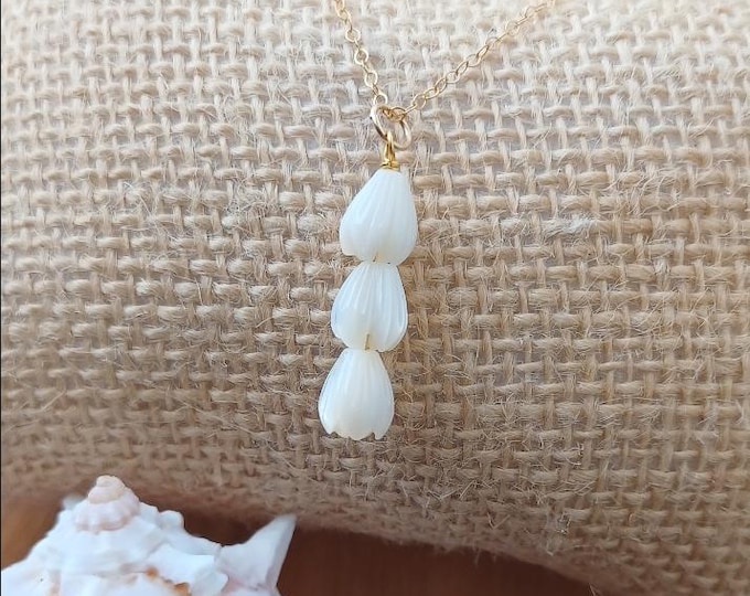 Mother of Pearl Pikake Flower Necklace Gold Filled 16"