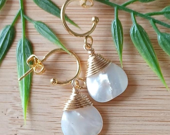 Mother of Pearl Gold Hoop Earrings