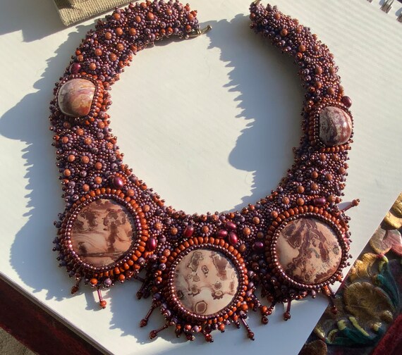 Luscious bead embroidered embroidery necklace, st… - image 2
