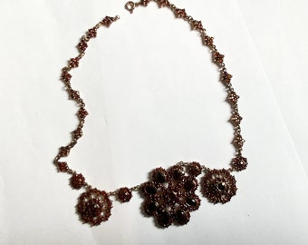 Vintage Czech Bohemian Garnet Necklace Cluster Floral Statement Necklace Deep Red Garnet Jewelry Antique Style