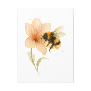 Floral Bee Canvas Print, Watercolor Wall Art, Home Decor, Gift for Nature Lovers, Spring Decor, Botanical Artwork