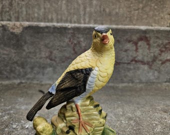 Yellow Finch Figurine: Hand-painted Nature-inspired Resin Bird