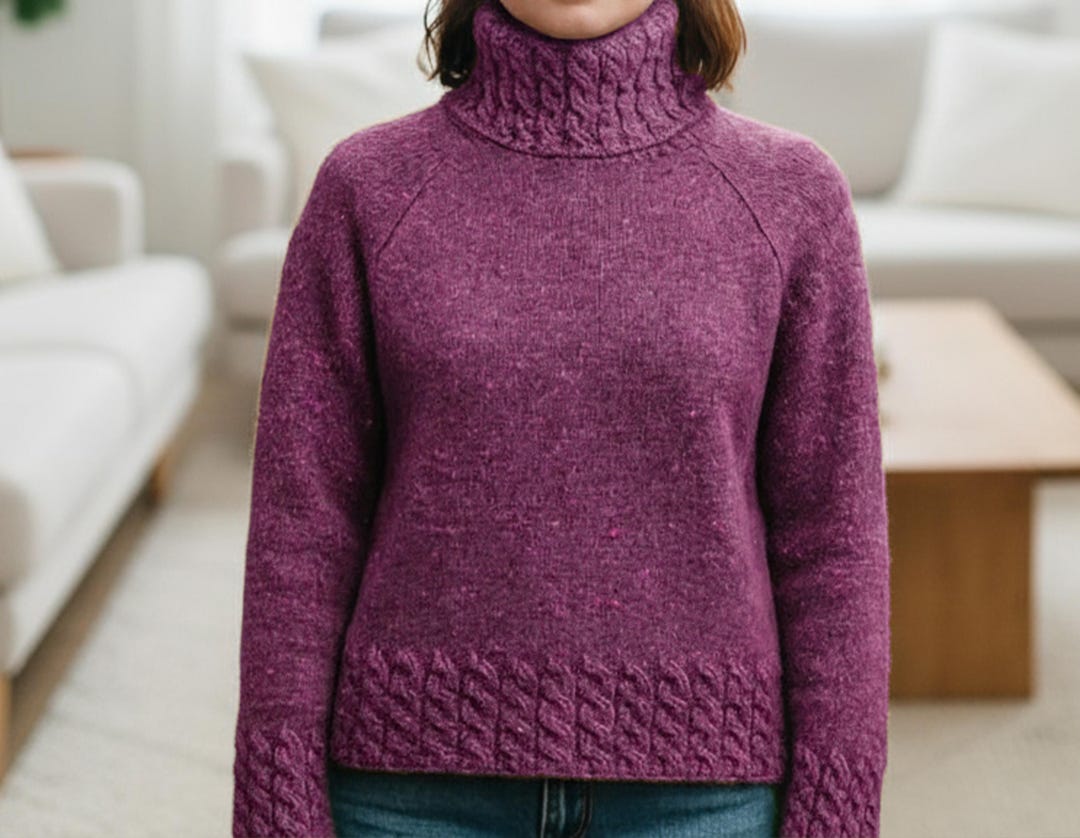 Cozy Cable Turtleneck Sweater Pattern PDF – Raglan Pullover With ...