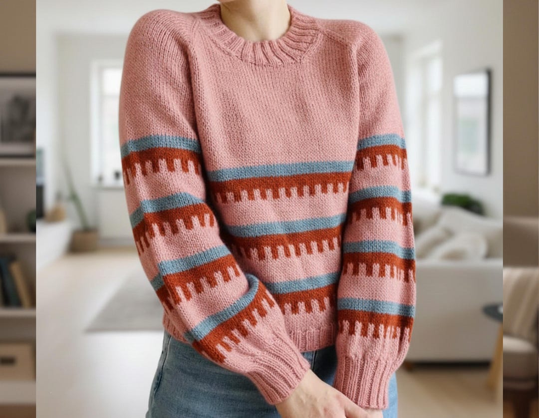 Striped Raglan Sweater Knitting Pattern – Modern Colorwork Jumper (PDF ...