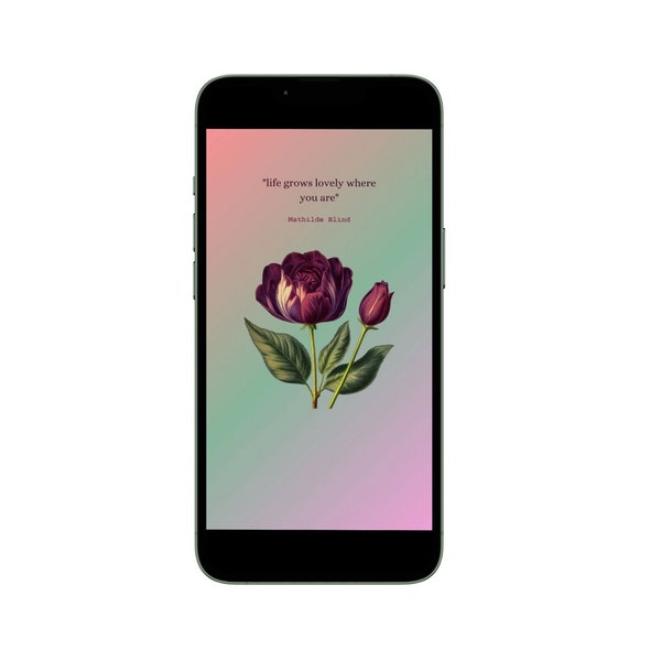 iPhone/Android digital wallpaper.  Peony, botanical, quote, pastel colors. Instant download.