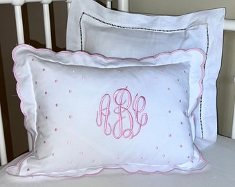 Personalized Nursery Pillow, Nursery Accent Pillow with Monogram, Pink Swiss Dot Baby Girl Pillow, Throw Pillow, Monogrammed Baby Gift
