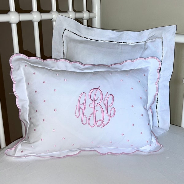 Personalized Nursery Pillow, Nursery Accent Pillow with Monogram, Pink Swiss Dot Baby Girl Pillow, Throw Pillow, Monogrammed Baby Gift