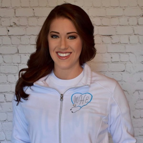 Nurse Monogrammed Fleece Jacket Plus Size with Heart Stethoscope, RN, BSN, LPN, Fleece Jacket, White Labor Delivery Nurse Jacket, N 9/30