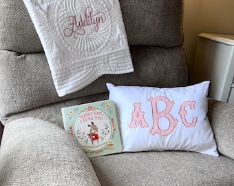 Crib Pillow, Monogrammed Baby Pillow, Baby Girl Nursery Decor, Baby Pillow, Personalized Baby Pillow for Crib, Baby Shower Gift