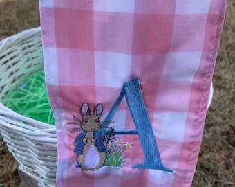 Easter basket bow, Bow for Basket, Bunny Bow, Monogrammed Easter Bow, Peter Rabbit Initial, Personalized bow, Pretied bow for basket