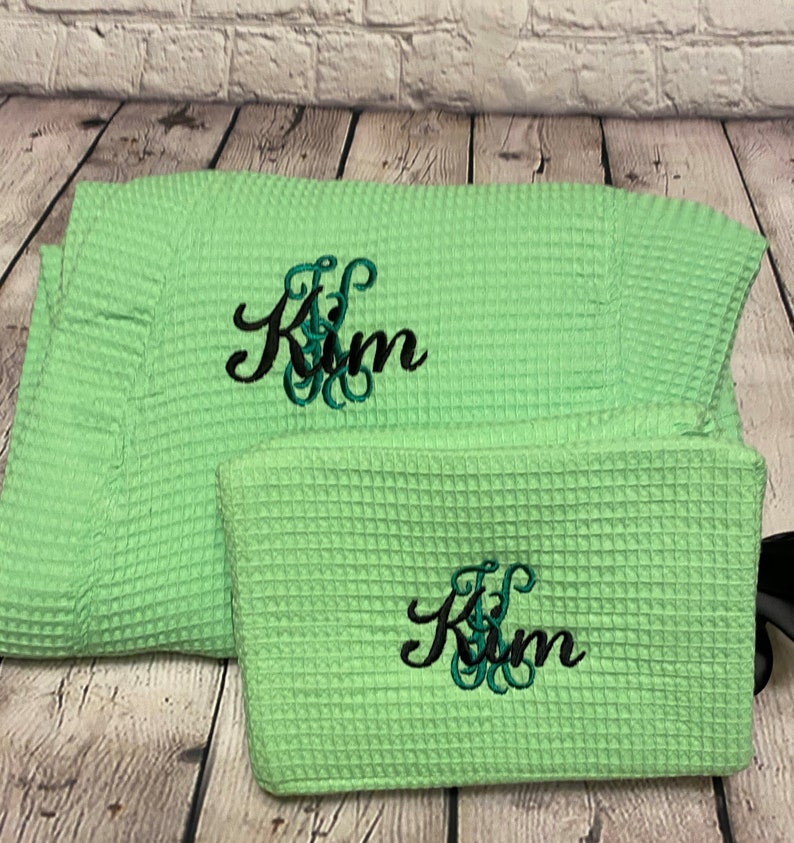 Bridesmaid Gift, Spa Robe Gift Set, Waffle Weave Slippers Matching Cosmetic Bag Set, Personalized Loungewear, Sorority Gift, Gift for Her image 7