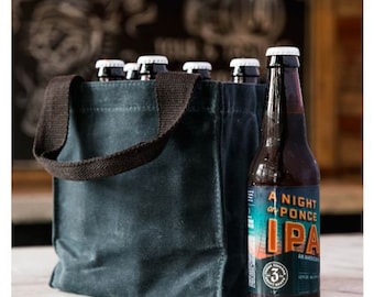 Beer Bottle Carrier, Waxed Canvas 6-Pack Beer Bottle Carrier Slate , Personalised Groomsmen Canvas Ale Tote Monogrammed, Canvas Bag, N 10/3