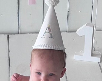 Birthday Party Hat, 1st Birthday Hat, Embroidered Birthday Party Hat, Photo Prop, Girls First Birthday Hat, 1/2 Birthday Hat, Birthday Boy