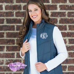 Monogrammed Puffy Vest, Personalized Vest, Warm Puff Vest, Personalized Women's Vest, Fall Vest, Winter Vest, Preppy Women's Puff Vest, image 2