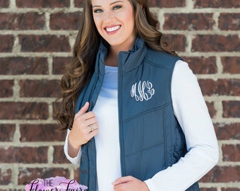 Plus Size Monogrammed Puffy Vest, Personalized Vest, Warm Puff Vest, Personalized Vest, Fall Vest, Winter Vest, Preppy Women's Puff Vest,