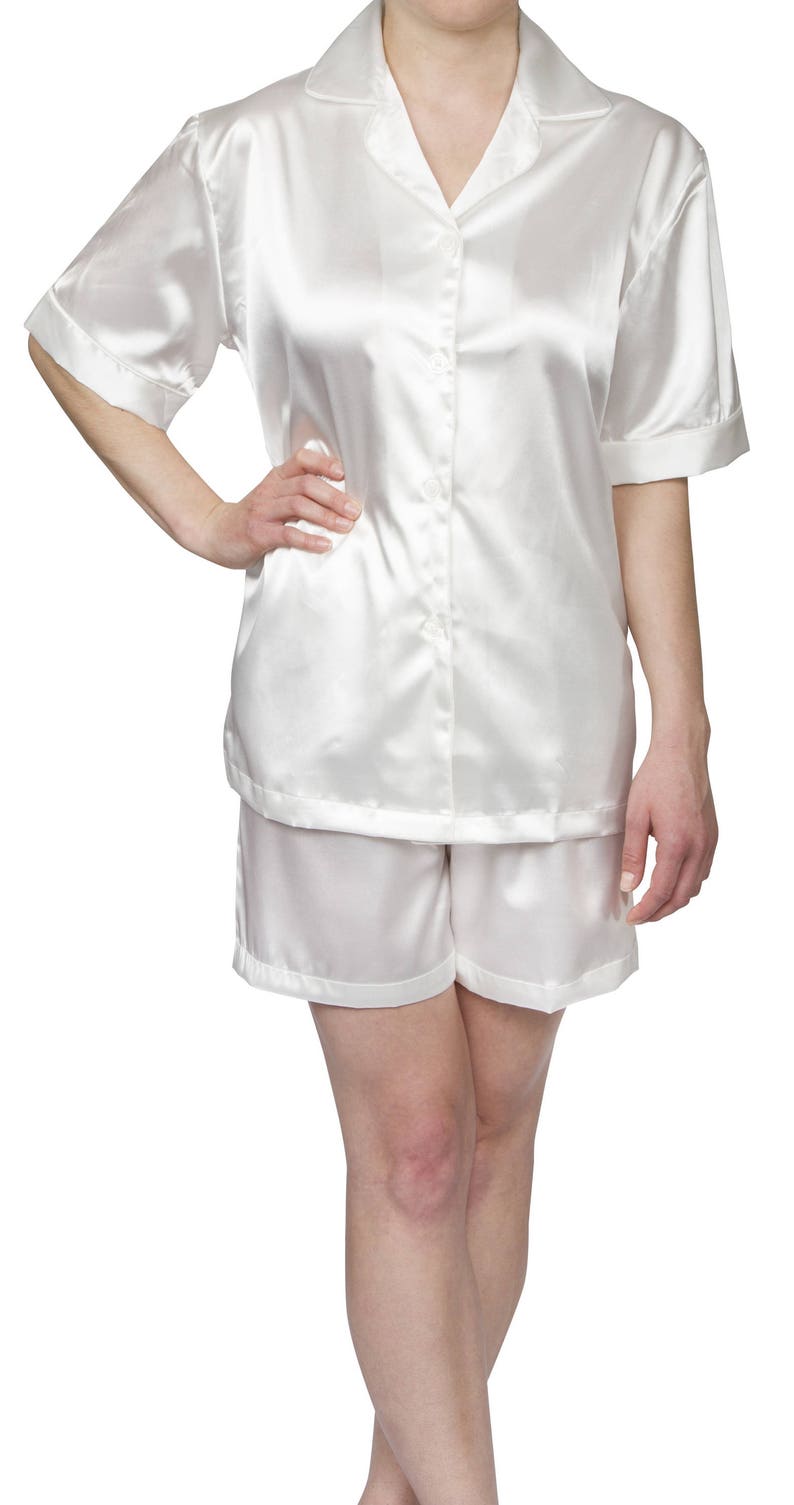 White Satin Pajama Short Set Personalized Sleep Top and Etsy