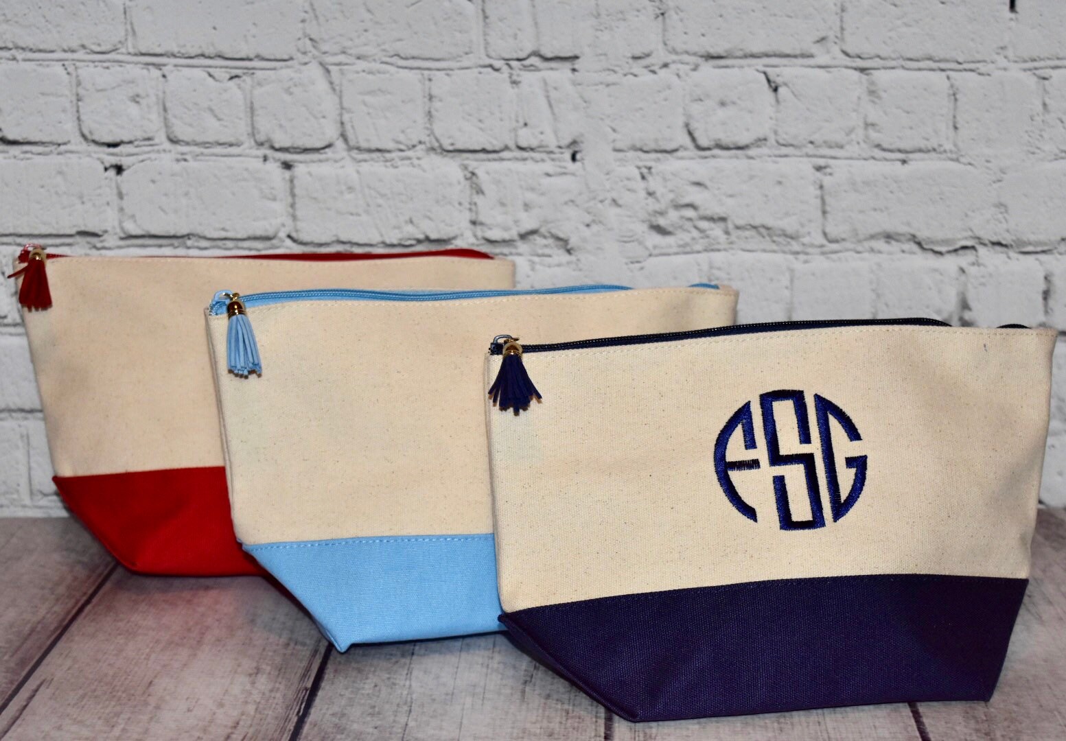 Monogrammed Canvas Cosmetic Bag Personalized Toiletries Bag Etsy