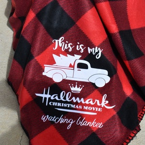 Hallmark Movie Watching Blanket, Personalized Throw Blanket, Holiday Blanket, Vintage Truck, Farmhouse Rustic Decor, Red and Black Buffalo