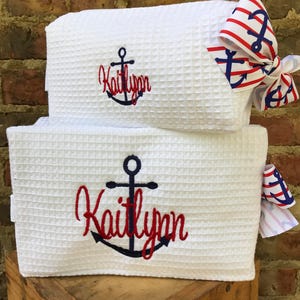 Cosmetische tassenset met monogram, klein en groot, etui, draagtas, groot en klein wafelpatroon cadeau bruidsmeisje met monogram, set van 2