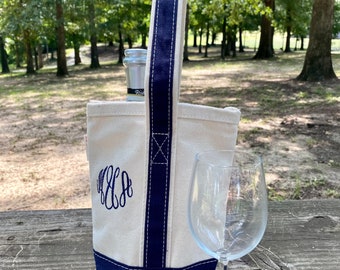 Wine Tote Bag Personalized, 2 Bottle Wine Tote, Reusable Wine Shopping Tote, Monogrammed Wine Bag 2 Bottle Carrier, Housewarming Gift