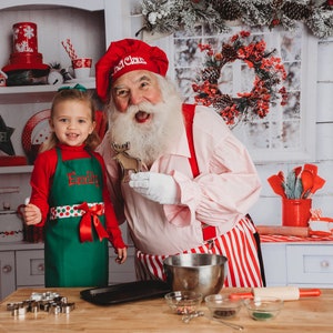 Apron for Children Personalized, Pictures with Santa, Christmas Baking Apron, Apron for Boy, Kitchen Apron, Cooking Party Apron