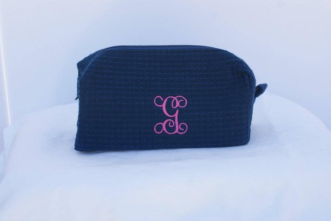 Personalized Cosmetic Bag, Small Makeup Carry Case, Waffle Monogrammed