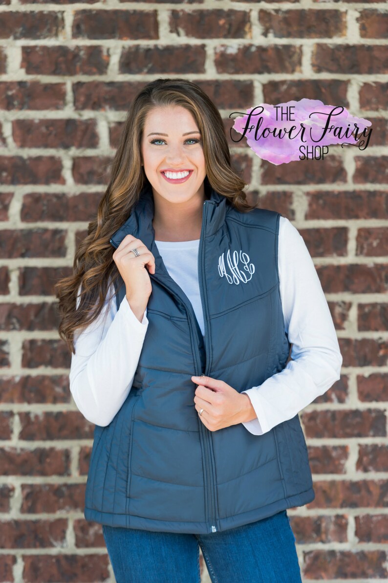 Monogrammed Puffy Vest, Personalized Vest, Warm Puff Vest, Personalized Women's Vest, Fall Vest, Winter Vest, Preppy Women's Puff Vest, image 4