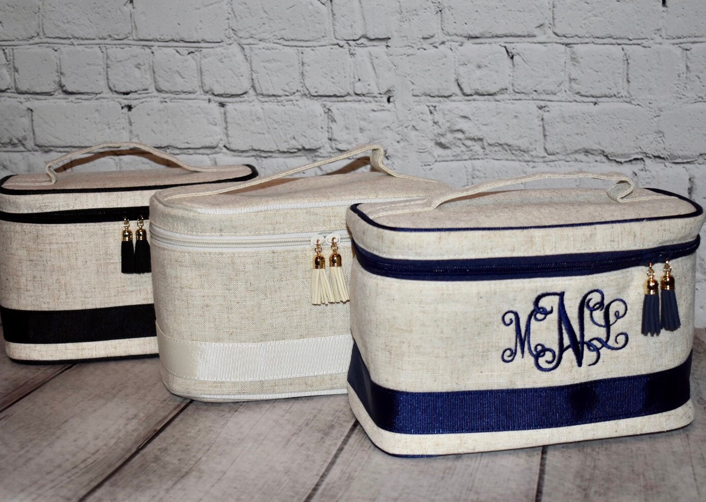 Personalized Linen Train Case Monogrammed Linen Train Case Etsy