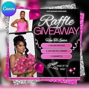 Giveaway Flyer Template, Raffle Flyer, Instagram Giveaway Flyer, Instagram Raffle, Hair, Lash, Nail, Braid, Wig, Fashion Clothing Flyer