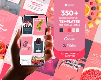 Nutrition Coach Templates Canva Pink Templates Premium Instagram Templates Posts & Stories Social media Resource Kit Pink Templates