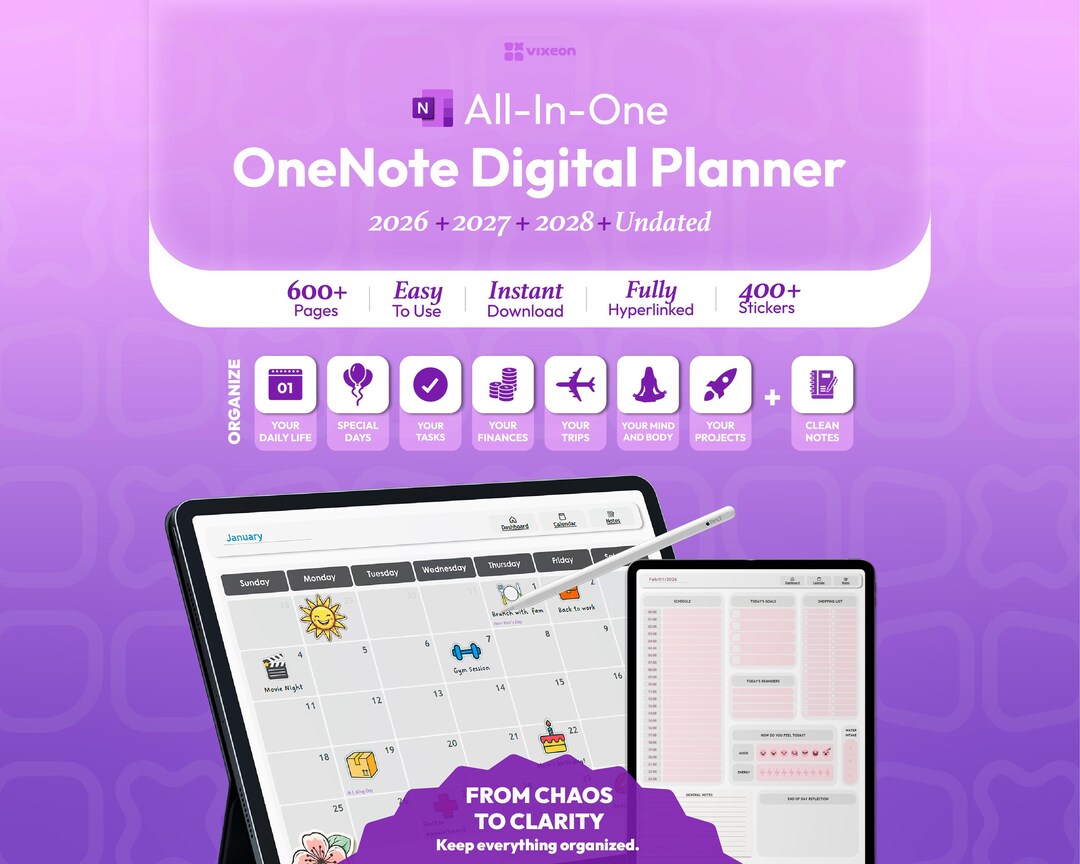 Onenote Planner 2026 2027 2028 Digital Planner Monthly, Weekly & Daily ...