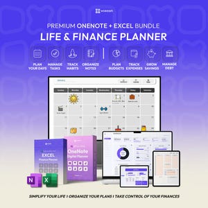 OneNote Digital Planner & Excel Budget Spreadsheet Bundle, Life Planner, Expense Tracker, Habit Tracker, Debt Payoff, Savings Tracker