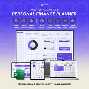 Budget Planner, Excel Budget Spreadsheet, Expense Tracker, Bill Tracker, Debt Payoff, Savings Tracker, Net Worth