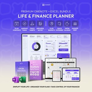 OneNote Digital Planner & Excel Budget Spreadsheet Bundle, Life Planner, Expense Tracker, Habit Tracker, Debt Payoff, Savings Tracker