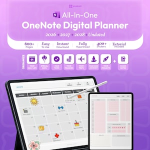 Agenda digitale OneNote 2026 2027 2028: sistema di pianificazione mensile, settimanale e giornaliera, completamente modificabile, agenda organizzativa tutto in uno.