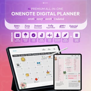 OneNote Planner 2026 2027 2028 Digital Planner Monthly, Weekly & Daily Planning System Fully Editable All-in-One Organization Planner image 1
