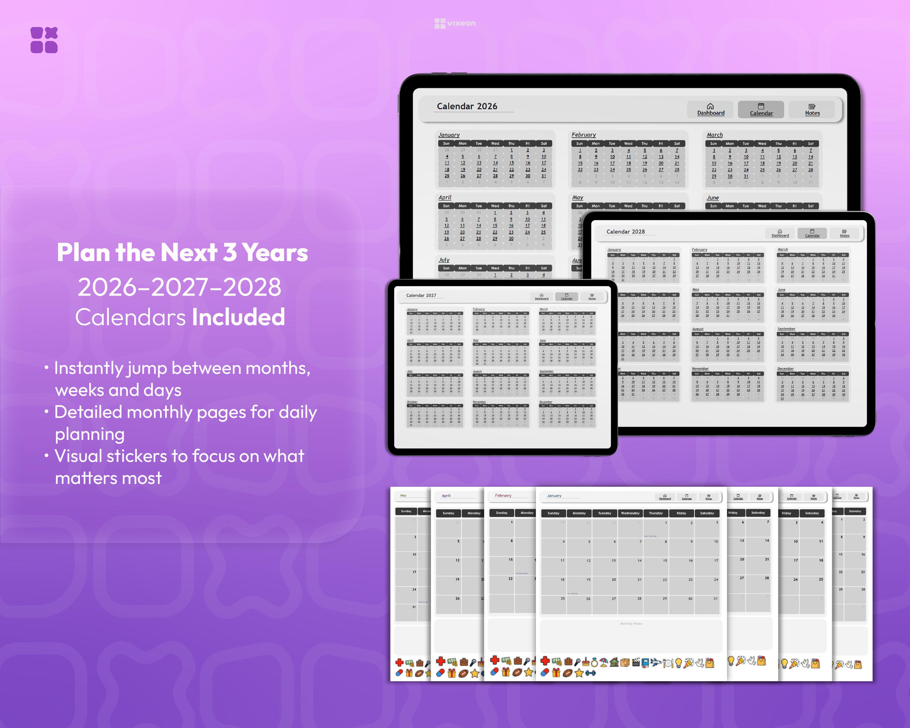 Onenote Planner 2026 2027 2028 Digital Planner Monthly, Weekly & Daily ...