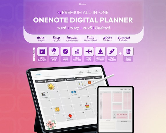 OneNote Planner 2026 2027 2028 Digital Planner Monthly, Weekly & Daily Planning System Fully Editable All-in-One Organization Planner