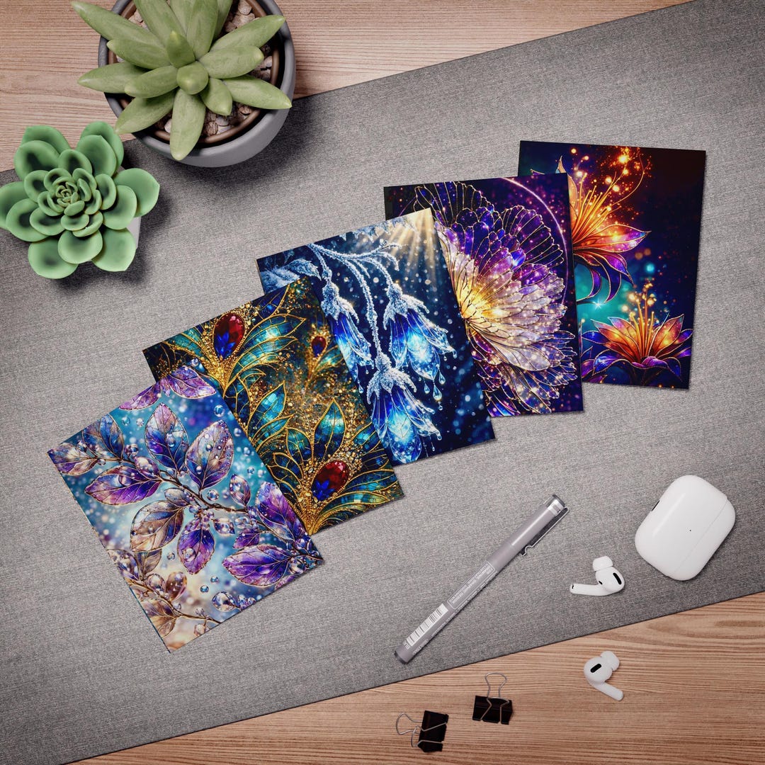Stained Glass Floral Note Cards | Botanical Art Greeting Card Set - Etsy