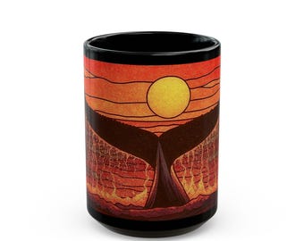 Stained Glass Whale Tail Coffee Cup, Nautical Ocean Art Mug