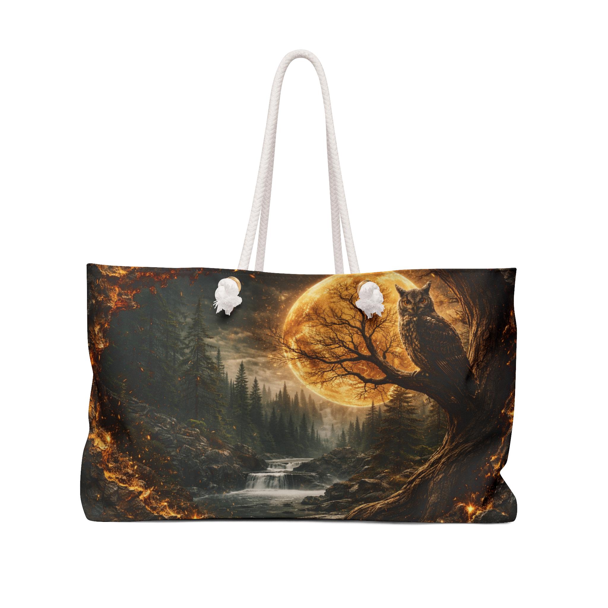 Lunar Owl Weekender Bag, Mystic Forest Travel Tote, Nature Wildlife Overnight Bag