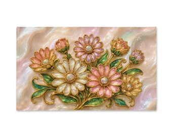 Pearlescent Floral Bouquet Hand Towel | Tiffany Style Stained Glass Botanical Kitchen & Bathroom Towel | Free Shipping