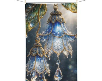 Elegante paño de cocina floral de cristal azul, decoración de cocina Jardín Encantado