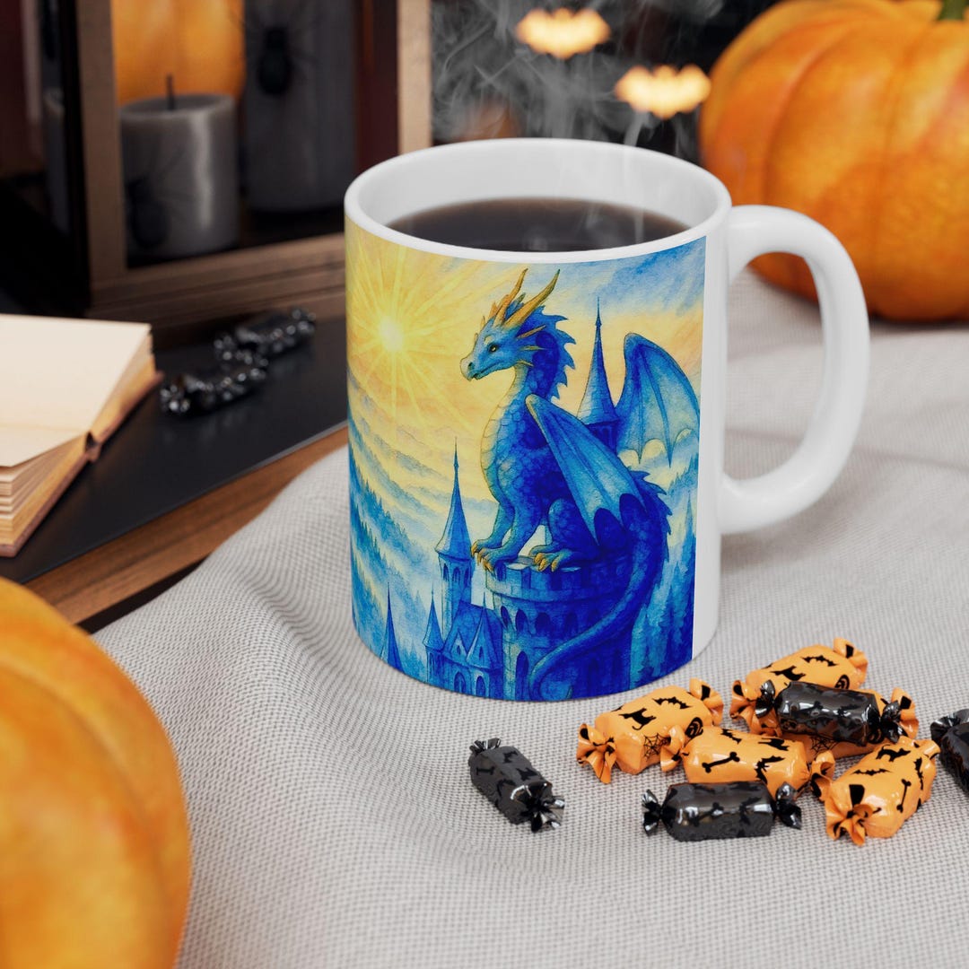 Blue Dragon Coffee Mug: Fantasy Castle Scene, Gift for D&D Fans - Etsy